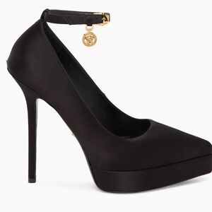 Versace Black Satin 140mm Platform Pumps NIB Size 41